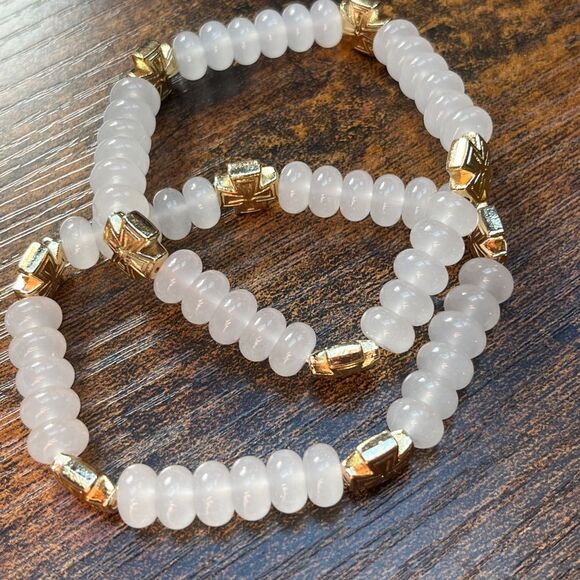 White Jade Bracelet W/ 5 Patterned Crosses - Picture 2 of 6